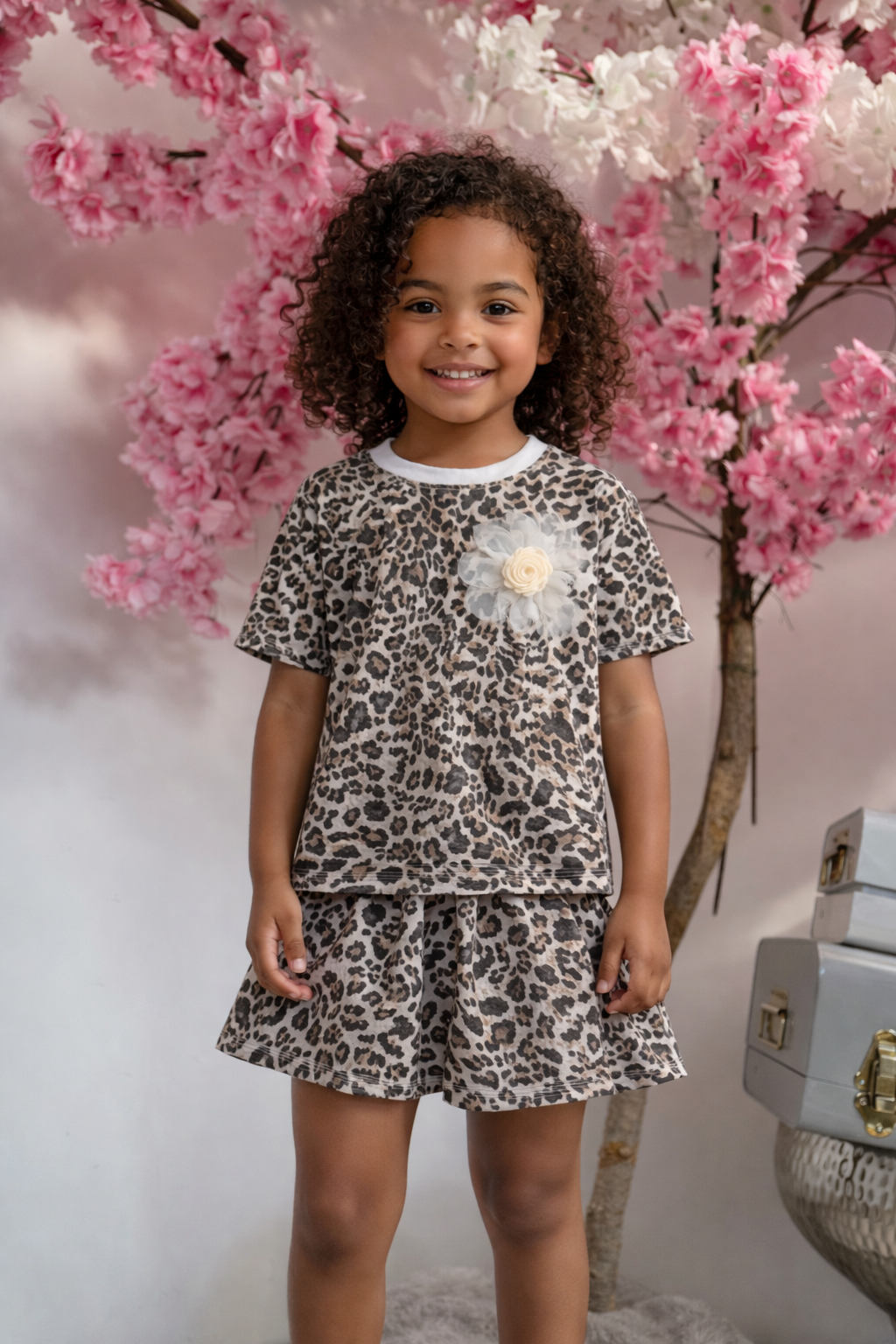 Leopard Flower Detail Short Set (3-14 Years)