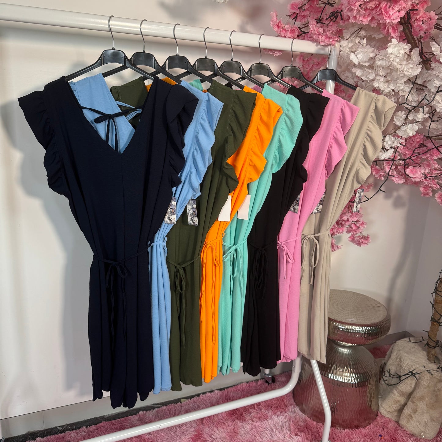 Frill Sleeve Tie Waist Playsuit