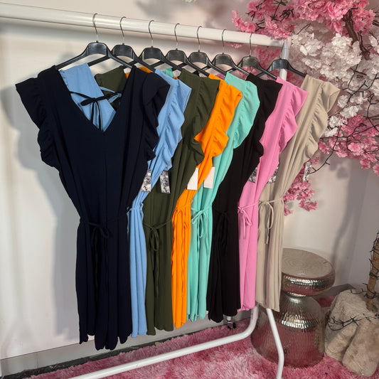 Frill Sleeve Tie Waist Playsuit